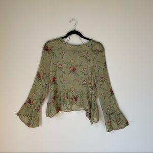 ZARA WOMAN PREMIUM DEMIN COLLECTION GREEN FLOWY TOP